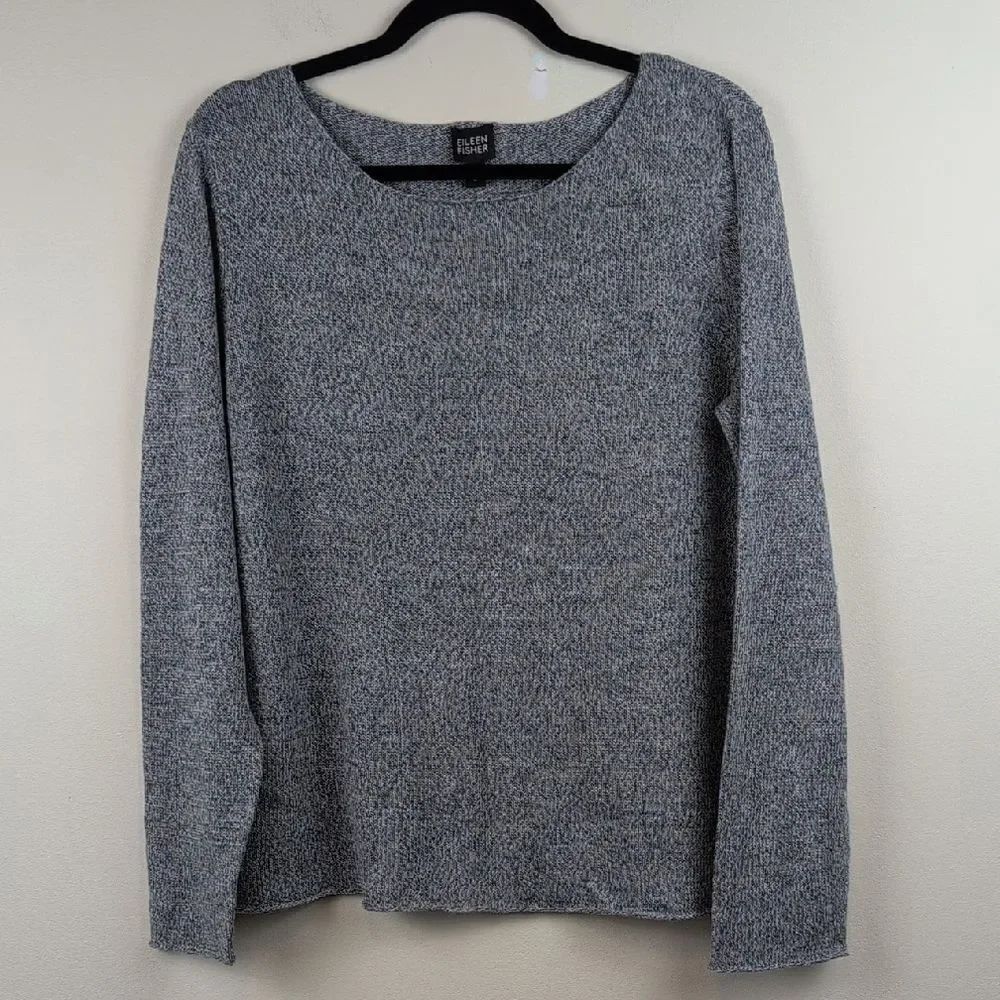 Eileen Fisher Boxy Pullover Linen Knit Long Sleeve Sweater Size L